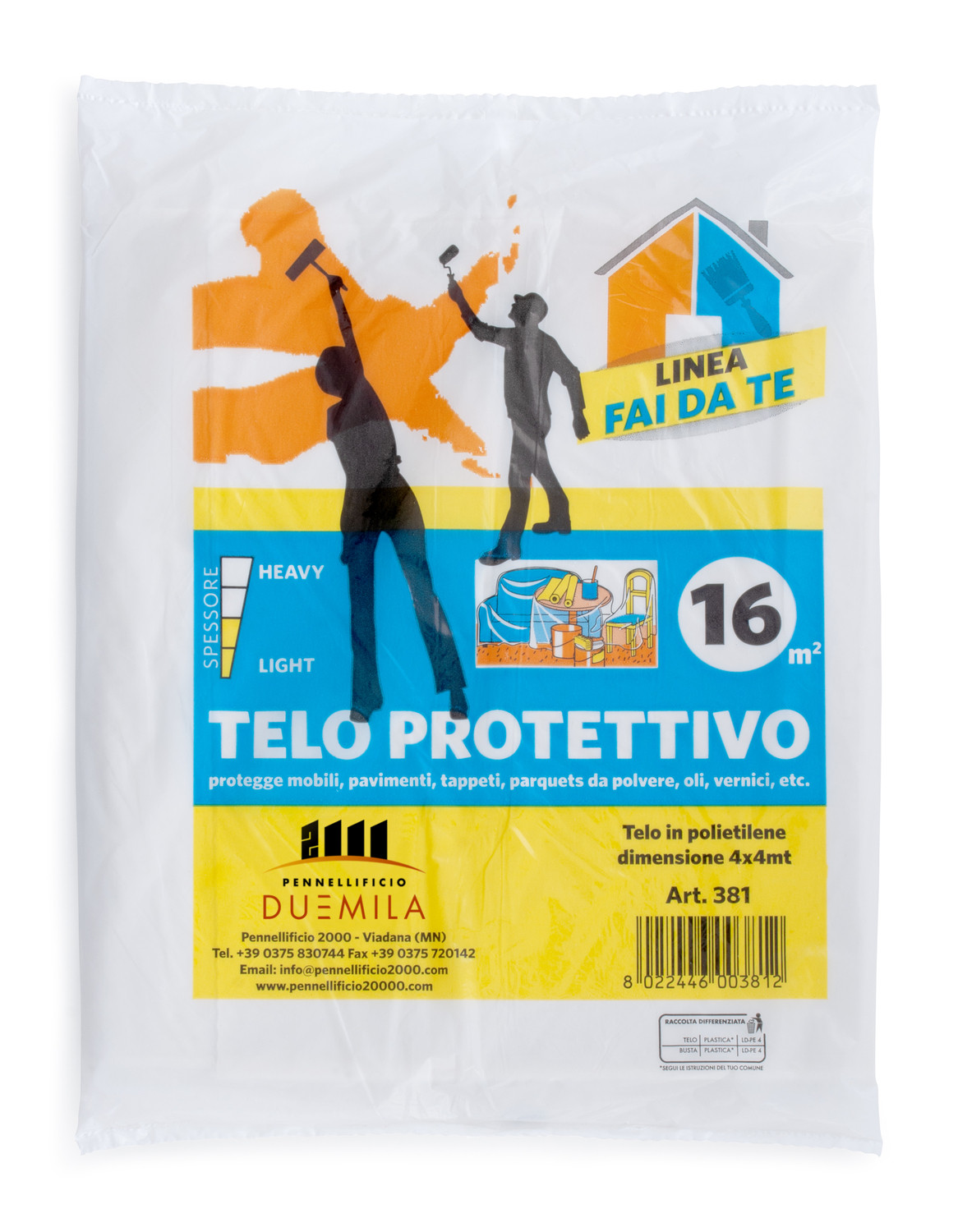 TELO COPRITUTTO IN PLASTICA TELO PROTETTIVO ANTIGOCCIA PROTEGGE DA MACCHIE DI PITTURA SPORCO UMIDO 4X4 METRI 16 MQ GRAMMATURA: 195 GR